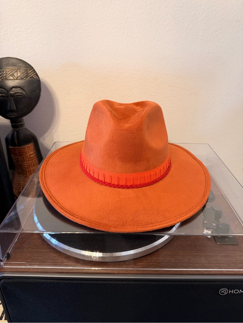 Burnt Orange Wide Brim Fedora Suede – Made in Mexico – Size L